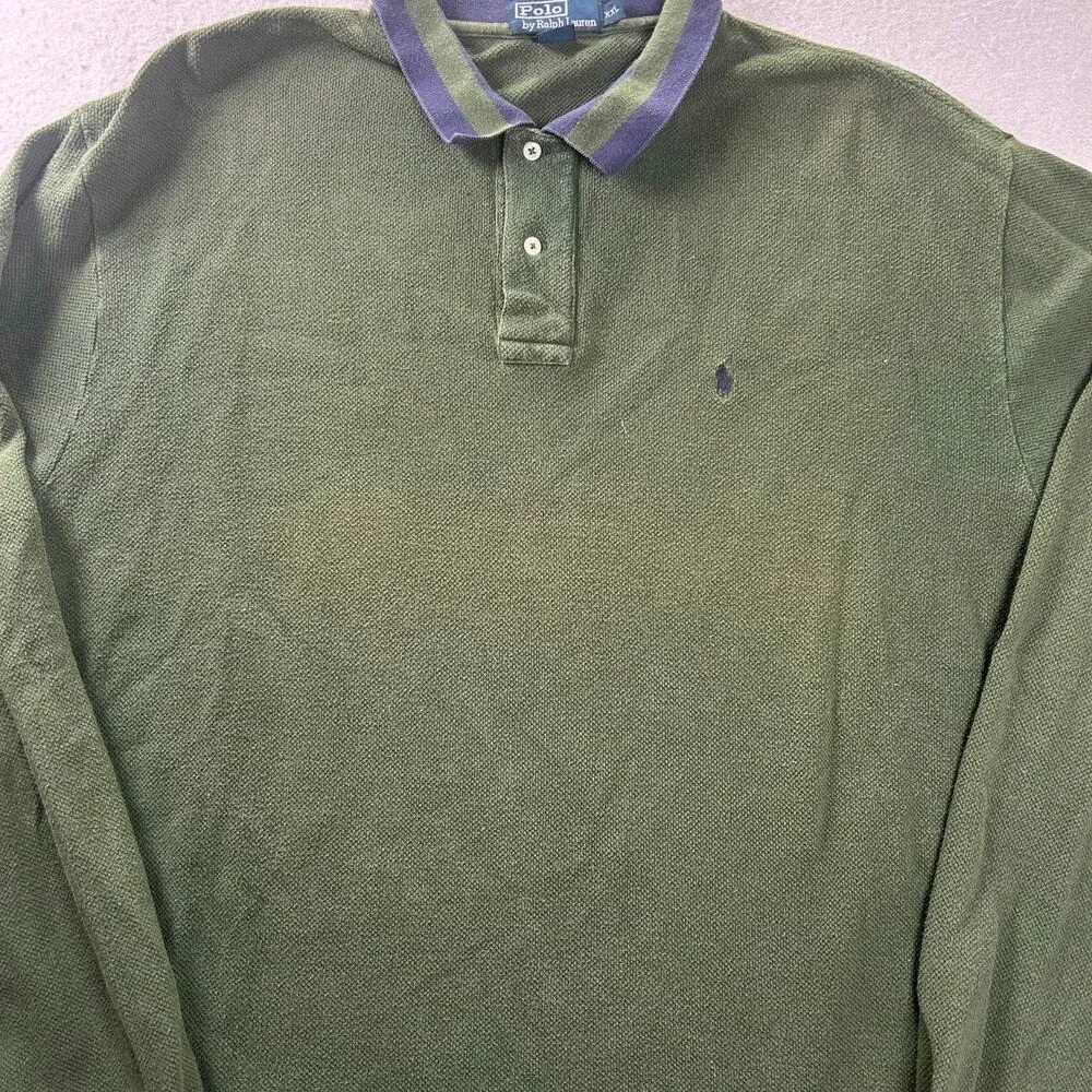 Vintage Polo Ralph Lauren Rugby Shirt Mens 2XL Striped Collar Long Sleeve Pony